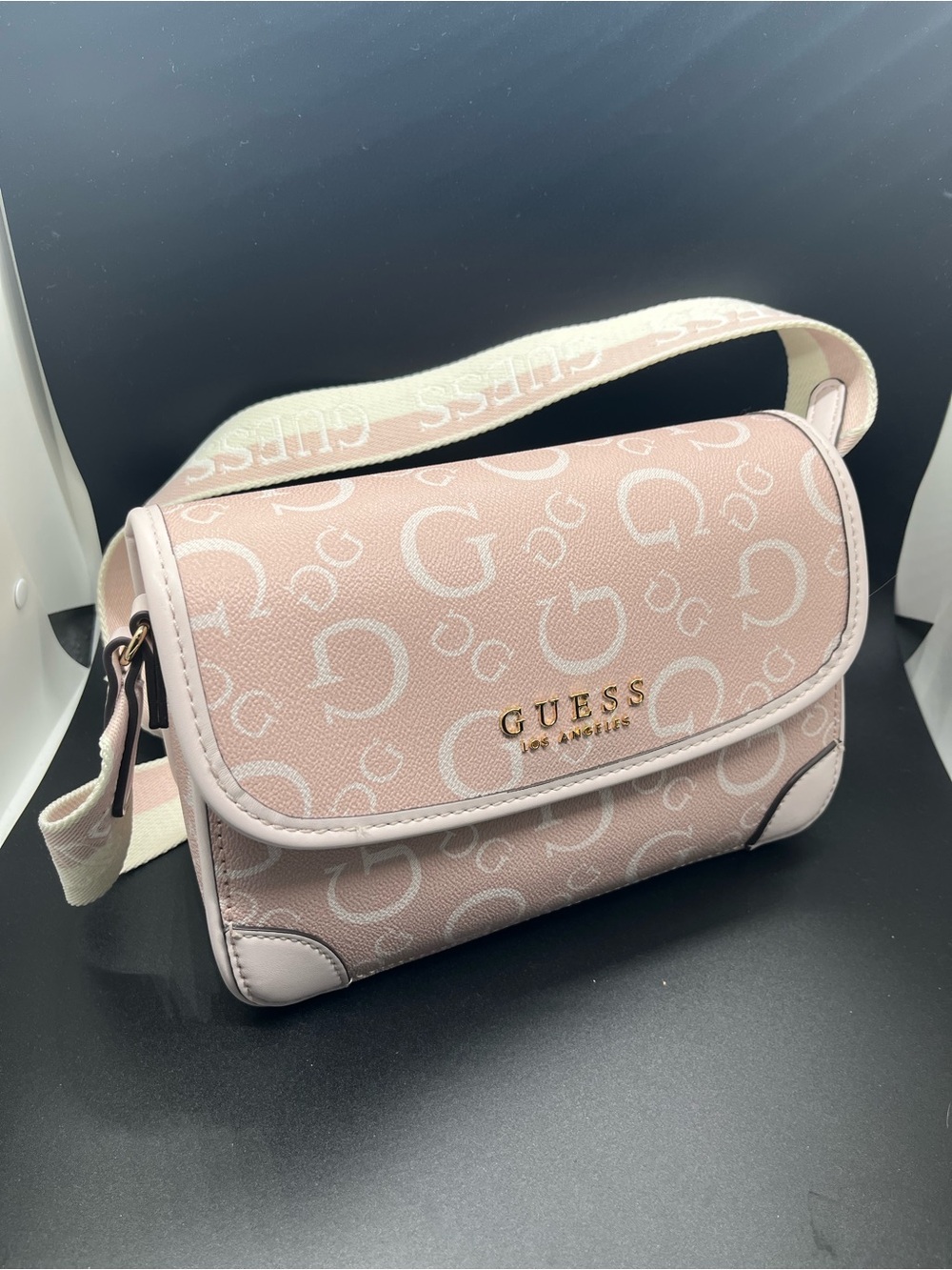 Guess Light Pink Logo Jacquard Crossbody Bag